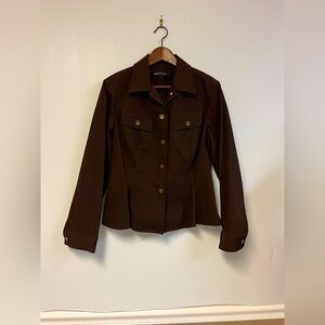 Lafayette‎ 148 NY Lightweight Blazer Jacket 10 Chocolate Brown Stretch Cotton